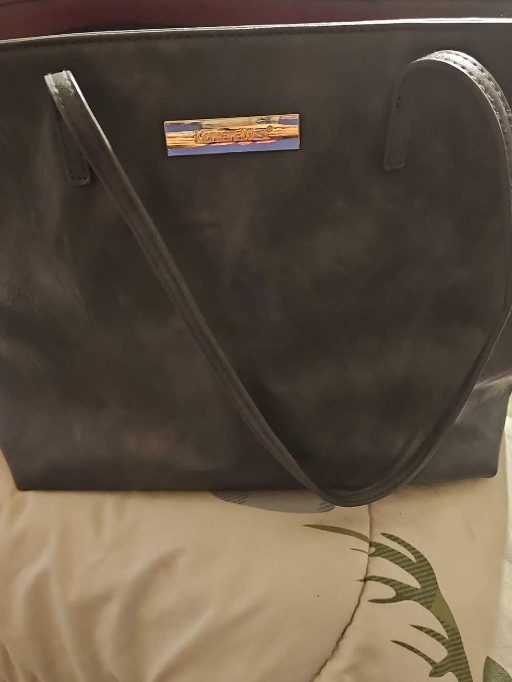 Classic Grey Leather Tote Bag -